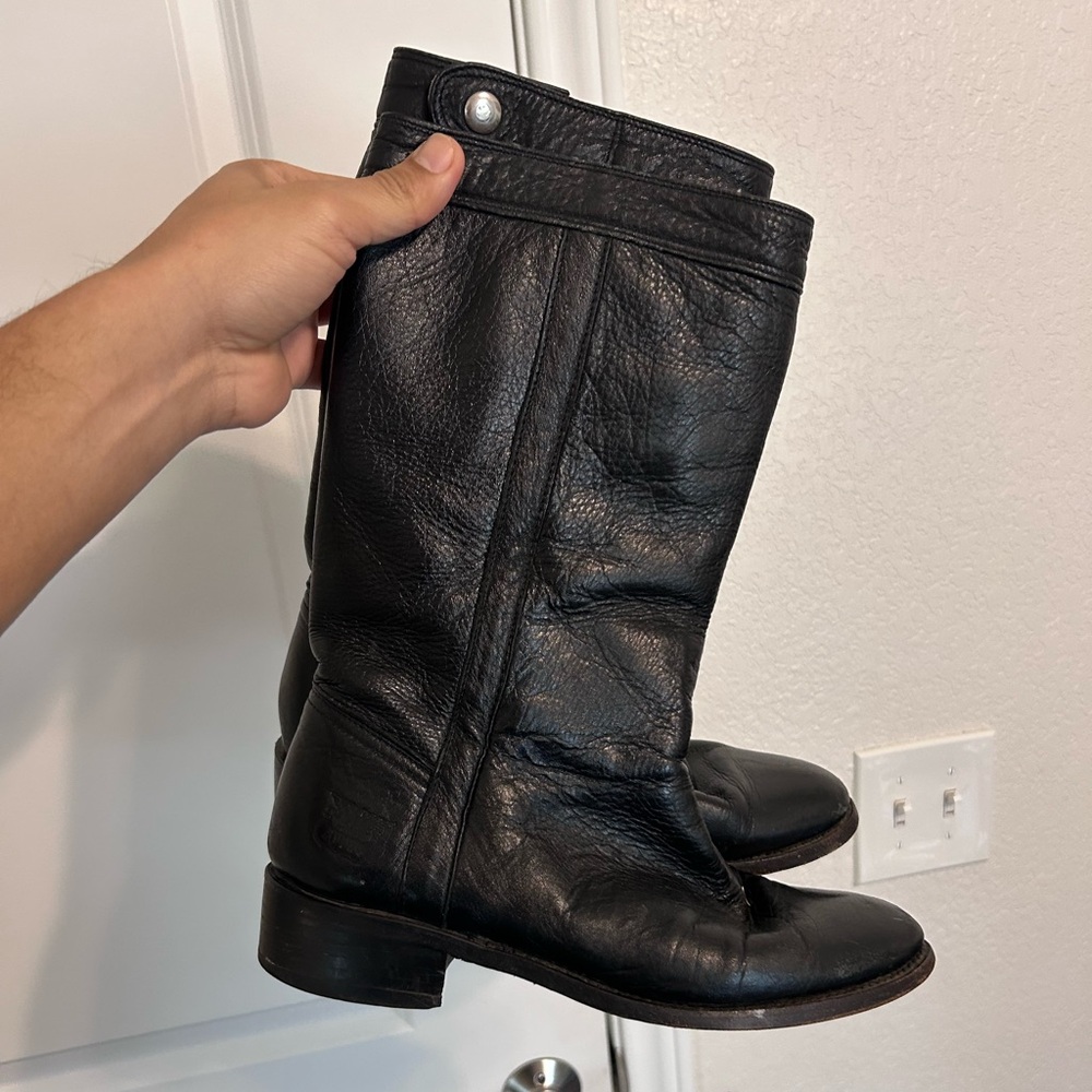Vintage Rudel Black Cowboy Boots Western Sz 7EE Zipper Leather Riding Mexico